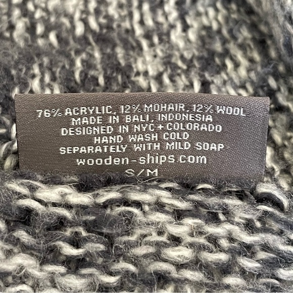 Wooden Ships Mohair Wool Blend Marled Knit Open Front Cardigan Sweater Grey S/M - Picture 9 of 9